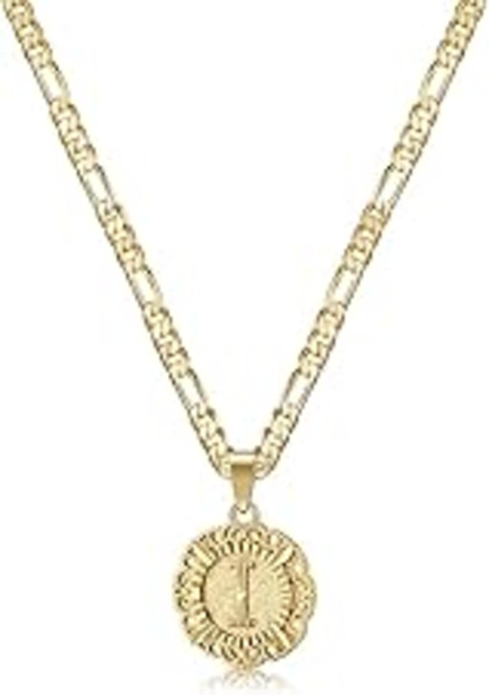 KissYan Mothers Day Gifts - Initial Necklaces for Women, 14K Gold Plated Round Letter Pendant Capital Monogram Necklace Alphabets from A-Z Figaro Chain Jewelry
