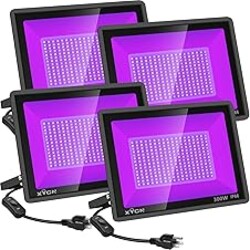 XYCN 4 Pack 300W LED Flood Black Lights,395nm to 405nm UV Outdoor Flood High Power Blacklight Light with Plug in, IP66 Waterproof Large Black Light Spotlight for Glow Party Large Space, Halloween