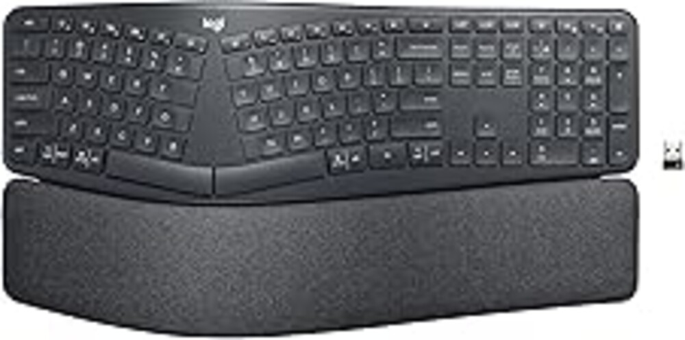 Logitech Ergo K860 Wireless Ergonomic Keyboard - Split Keyboard, Wrist Rest, Natural Typing, Stain-Resistant Fabric, Bluetooth and USB Connectivity, Compatible with Windows/Mac, Black
