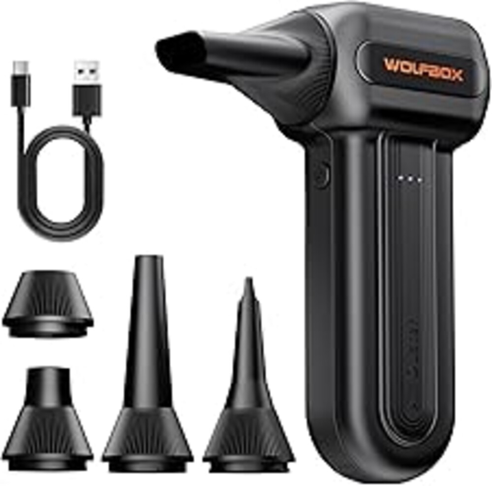 WOLFBOX MF60&MF70 Compressed Air Duster-110000RPM Super Power Electric Air Duster, 3-Speed Adjustable Rechargeable Cordless Air Blower with Fast Charging for PC Keyboard Cleaning, Car, Home (Black)