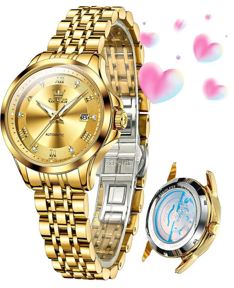 OLEVS Womens Automatic Watch Diamond Luxury Date Ladies Dress Classic Self Winding Wrist Watches Luminous Waterproof