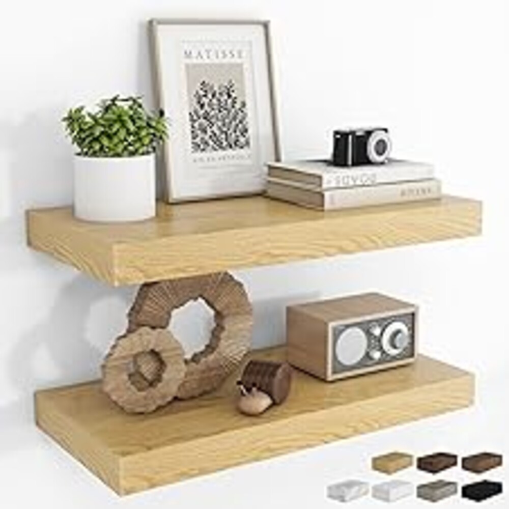 RICHFOCUS 20Inch Floating Shelves for Wall 2 Pack Shelves for Bedroom|Kitchen|Bathroom|Laundry Room Rustic Wood Wall Mounted Shelf with Invisible Brackets for Books|Storage|Decor, Oak