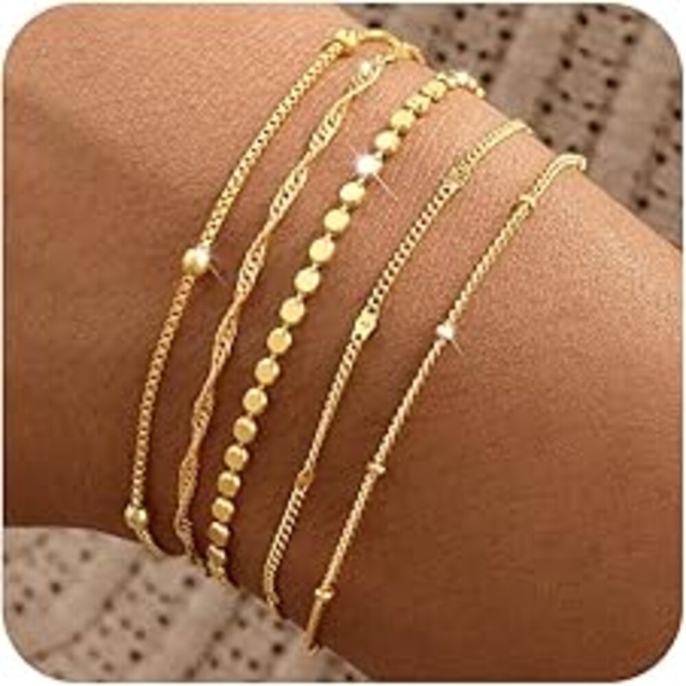 Striviio Gold Bracelets for Women, 14K Gold Plated Stackable Bracelet Stack Set Adjustable Charm Paperclip Chain Snake Link Layered Waterproof Jewelry Sets Gifts
