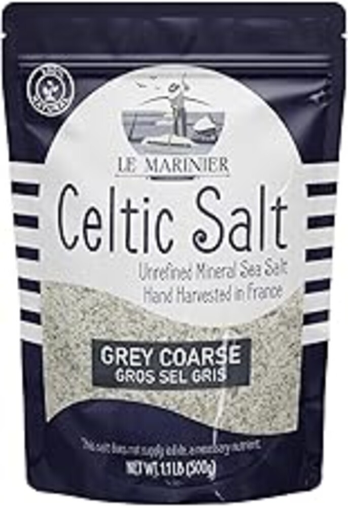 Le Marinier Celtic Salt Organic Grey Coarse, 1.1lb - 18oz. Mineral Rich 100% Natural and Unrefined French Sea Salt Organic. Hand Harvested Mineral Sea Salt, Sel Gris (1.1lb Grey Coarse)