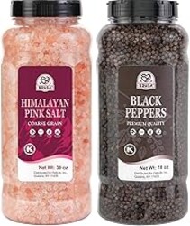 52USA Whole Black Peppercorns 18 oz + Himalayan Pink Salt (Coarse Grain) 39 oz, Salt and Pepper Grinder, Black Peppercorn Refil, Kosher Salt for Grinder Refill, Pink Himalayan Sea Salt, 2 Piece Set