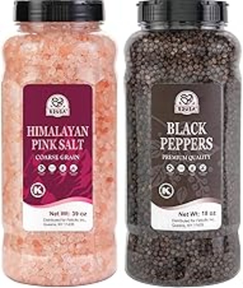 52USA Whole Black Peppercorns 18 oz + Himalayan Pink Salt (Coarse Grain) 39 oz, Salt and Pepper Grinder, Black Peppercorn Refil, Kosher Salt for Grinder Refill, Pink Himalayan Sea Salt, 2 Piece Set