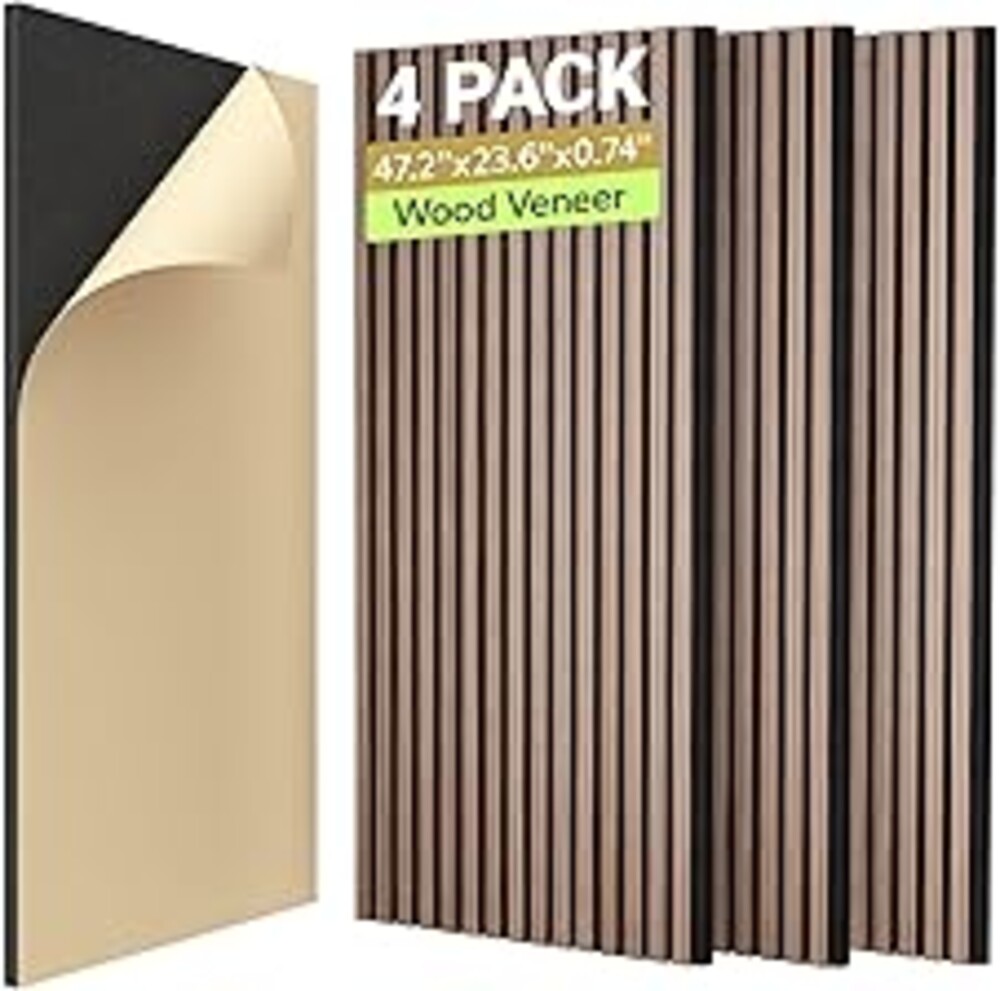 TONOR Dual-Layer Thickened Acoustic Wood Wall Panels Self Adhesive, 4 Pack 47.2"x23.6"x0.72" High Density Large Sound Proof Panels for Walls, Peel and Stick Wall Panels for Interior Wall Décor, Walnut