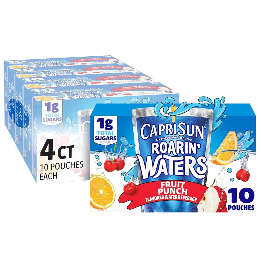 Capri Sun Roarin' Waters Flavored Water Beverage, 40 Pouches, for School Lunches and On-the-Go Hydration, Fruit Punch Natural Flavor with Other Natural Flavor, All Natural Ingredients, 6 oz