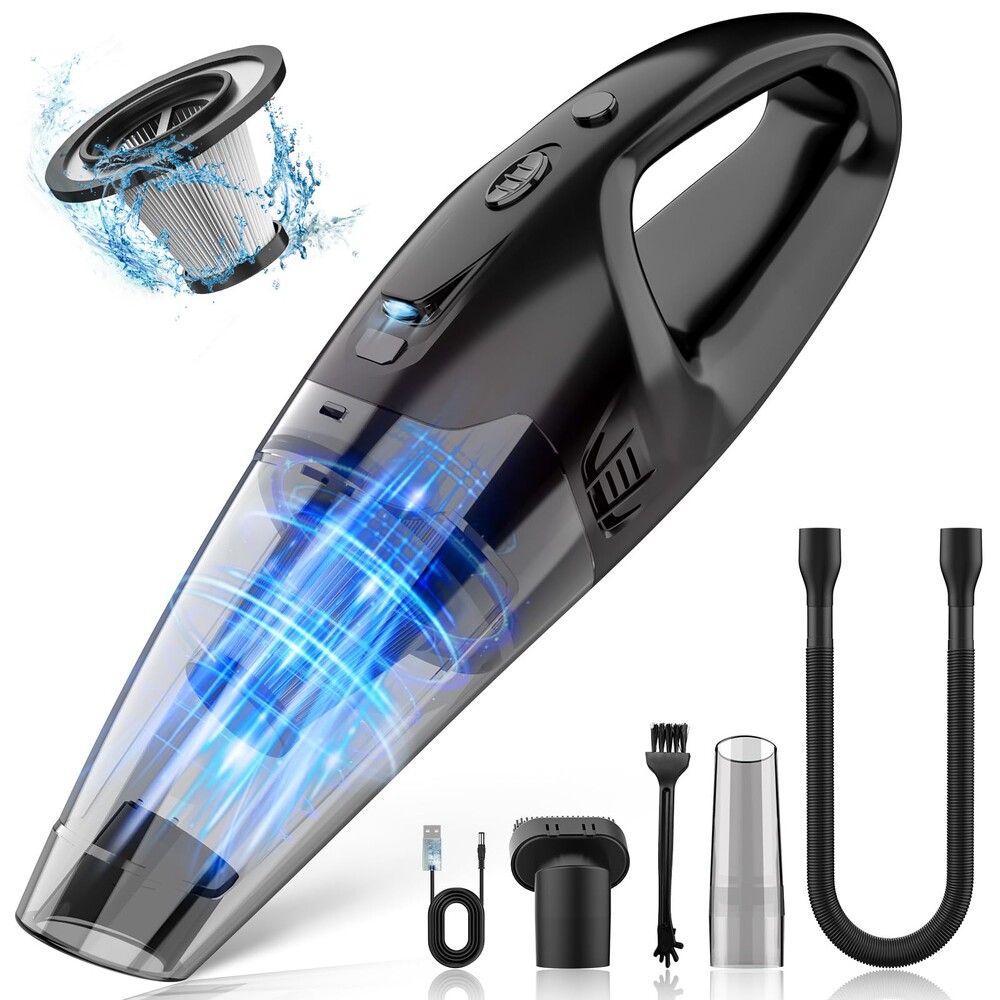 BSRCO Handheld Vacuum Cordless Rechargeable 3-in-1, Car Vacuum Portable Cordless with USB Charge, Handheld Vacuum with LED Light, HEPA Filter, 1.65LBs Lightweight Vacuum Cleaner for Dust, Pet Hair