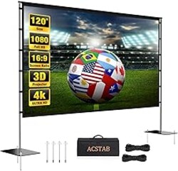 ACSTAB Outdoor Projector Screen with Stand - 120 inch Portable Movie Screen for Backyard, Easy Setup, Wrinkle Free, Lightweight for Camping & Home Theater