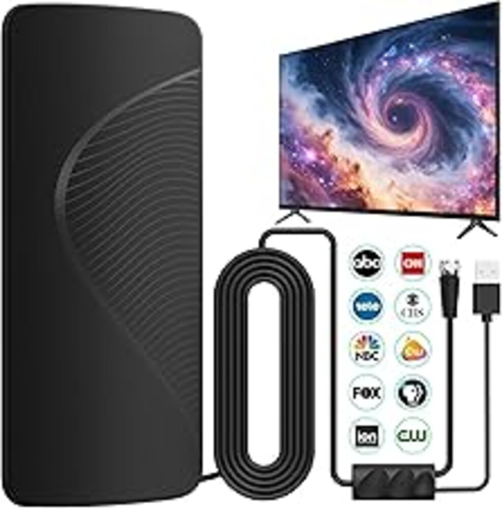 2026 Upgraded TV Antenna: TV Antenna Indoor for Local Channels with Amplifier, 3000+ Miles Long-Range Reception Supports Digital 4K 1080P HD Smart TV/Older TVs, 33ft Coaxial Cable