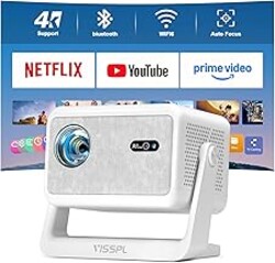 [Now with Netflix & 2500ANSI] 4K Smart Projector with WiFi and Bluetooth, Auto Focus & Keystone Portable Print Server Mini Projector with Stand, Outdoor Home Theater Small Proyector for bedroom