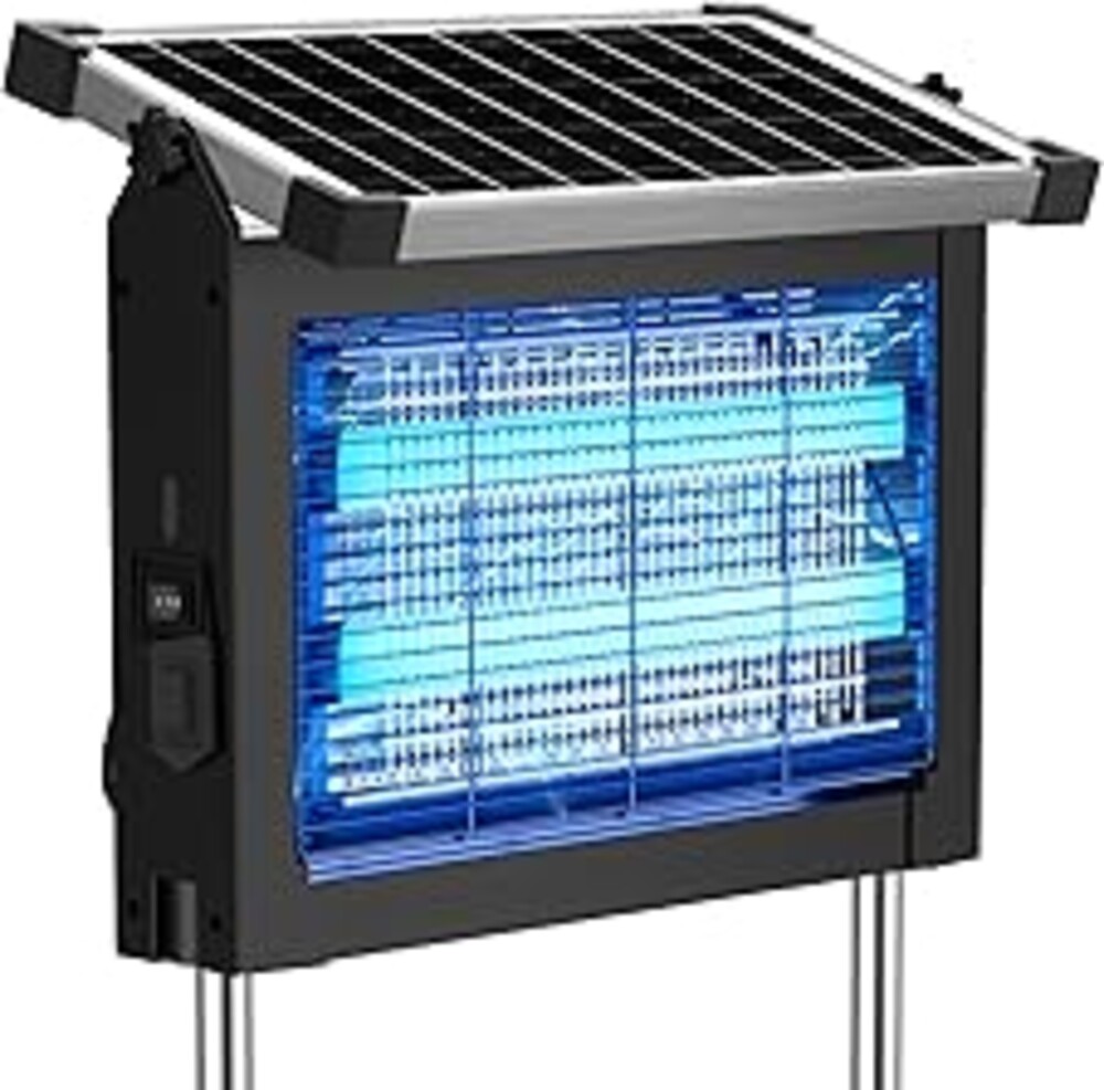 Solar Bug Zapper Outdoor, 4500V Mosquito Zapper Waterproof with Panel Sensor Electric Fly Zapper Rechargeable Mosquito Killer with 10FT Extension Cord, Fly Trap Ideal for Patio, Backyard, Camping
