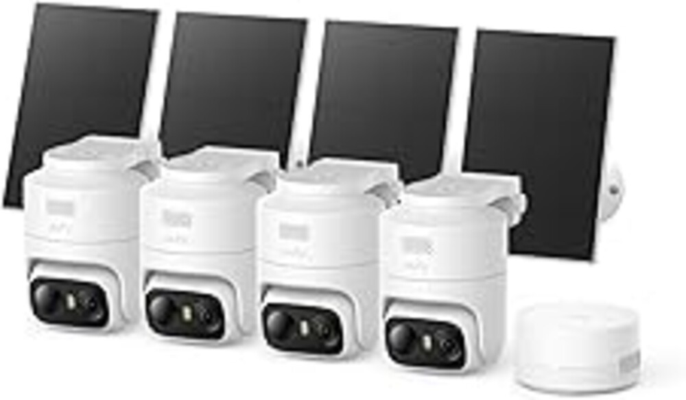 eufy Security eufyCam C37 4-Cam Kit, Security Cameras Wireless Outdoor, 360° Pan and Tilt Auto Tracking, 2K Solar Powered, Human/Vehicle/Pet/Face AI Detection, No Monthly Fee, Built-in Local Storage