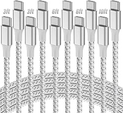 SwaggWood USB C to USB C Cable, 3-Pack 10FT 60W USBC Fast Charging Cable Nylon Braided Type C Charger Cord for iPhone 17/16/15/iPad Pro/MacBook Air and More