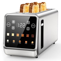 4-Slice Smart Toaster with Digital Touchscreen & 1-Touch Memory for Family | Stainless Steel, Extra-Wide Long Slots for Bagels & Artisan Bread | All-in-One Defrost, Reheat & Single-Slice Modes