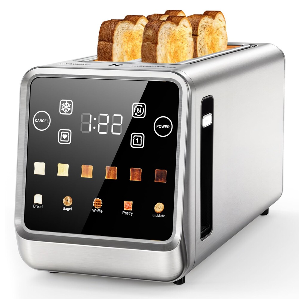 4-Slice Smart Toaster with Digital Touchscreen & 1-Touch Memory for Family | Stainless Steel, Extra-Wide Long Slots for Bagels & Artisan Bread | All-in-One Defrost, Reheat & Single-Slice Modes