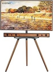 ECOTINY Tripod Easel TV Stand for 43–65 Inch TVs, Height Adjustable Swivel Floor Stand with Wood Shelf and Cable Management, VESA 400x400, Minimalist Black Walnut