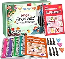 TIME X Magic Grooved Writing Practice Books, Reusable 3D Groove Handwriting Practice Workbooks for Kids Ages 3-8, Large Preschool Writing Books with Disappearing Ink for Kids 5-7 (Practice 6-Books)