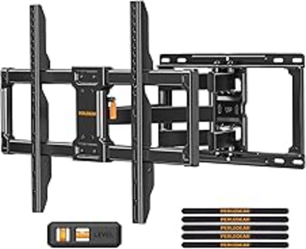 Perlegear Full Motion TV Wall Mount, Heavy Duty TV Mount for 42 55 65 75 85 86 inch Flat/Curved TVs up to 132 lbs, Swivel Tilt Articulating Wall Mount TV Bracket, 16" Studs, Max VESA 600x400mm, PGLF12