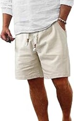 Comdecevis Men's Linen Shorts Casual Elastic Waist Drawstring Summer Beach Vacation Yoga Golf Shorts with Pockets