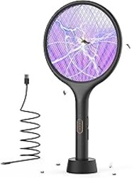 YISSVIC Electric Fly Swatter 4000V Bug Zapper Racket Dual Modes Mosquito Killer with Purple Mosquito Light Rechargeable for Indoor Home Office Backyard Patio Camping (1, Black)