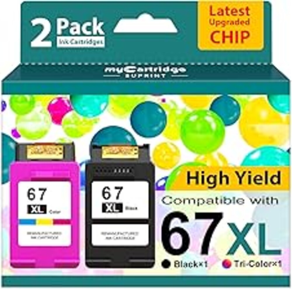 67XL Ink Cartridges Black/Color Combo Pack Replacement for HP Ink 67 67XL HP Printer Ink High Yield Works with DeskJet 2755e 2855e 2700 2800e 2700e 4255e 4155e Envy 6055e 6000 6455e 6400 (2-Pack)