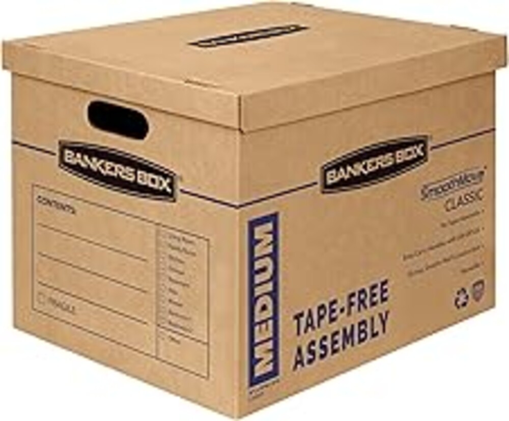 Bankers Box Medium Classic Moving Box 8 Pack, Reinforced Handles, Tape-Free Assembly, Box with Lid, 19-in x 14.5-in x 15.5-in (7717201)