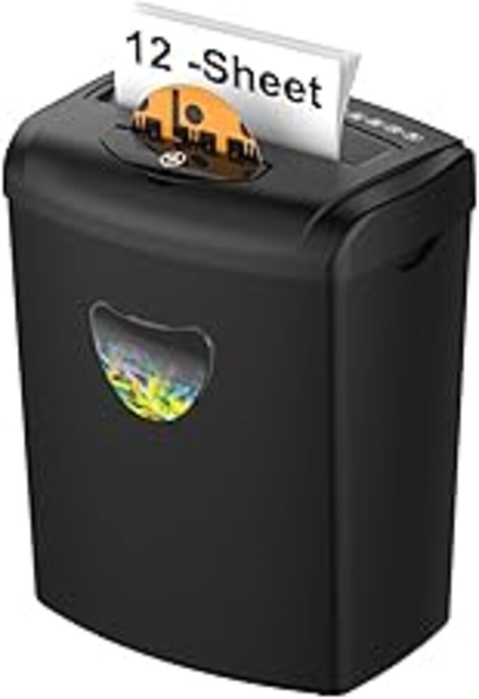 Woolsche 12-Sheet Cross Cut Paper Shredder with Large 5.55-Gallon Basket - P-4 Security, 3-Mode Shred for Cards/CDs/Staples/Clips - Jam Proof System for Office (ETL Certified)