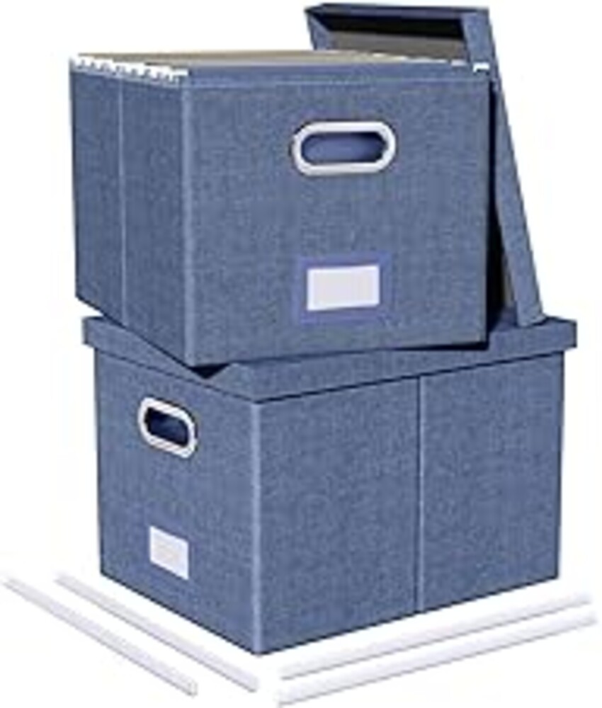 2 Pack File Storage Organizer, Document Organizer, Portable File Box with Lid, Fit for Letter/Legal File Folder Storage,Blue-Box only