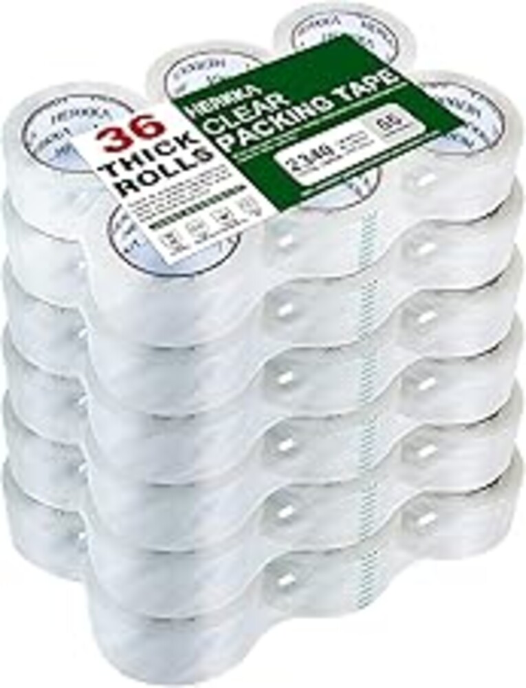 HERKKA Clear Packing Tape, 36 Rolls Heavy Duty Packaging Tape for Shipping Packaging Moving Sealing, Thicker Clear Packing Tape, 1.88 inches Wide, 65 Yards Per Roll, 2340 Total Yards
