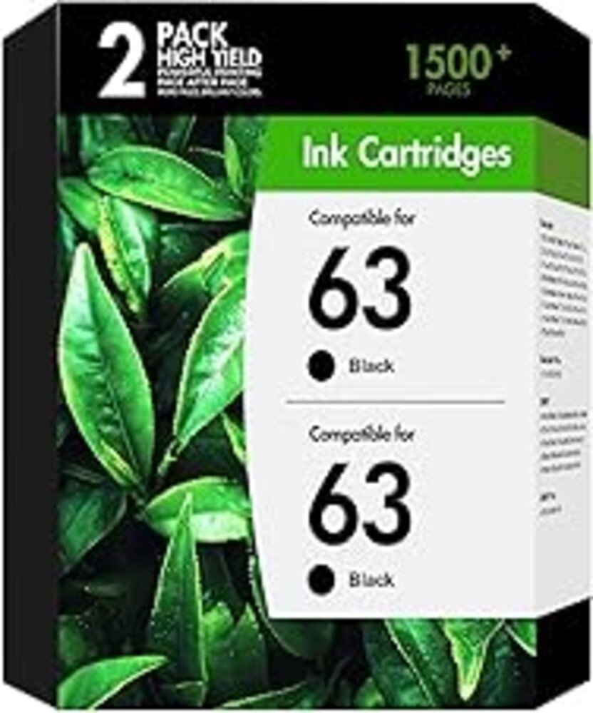 63XL 63 Black Ink Cartridges Replacement for HP63 XL Black Ink Work for HP Envy 4520 Officejet 3830 4650 5255 5258 5200 4655 Envy 4512 Deskjet 1112 2130 3630 Printer High Yield Black 2-Pack