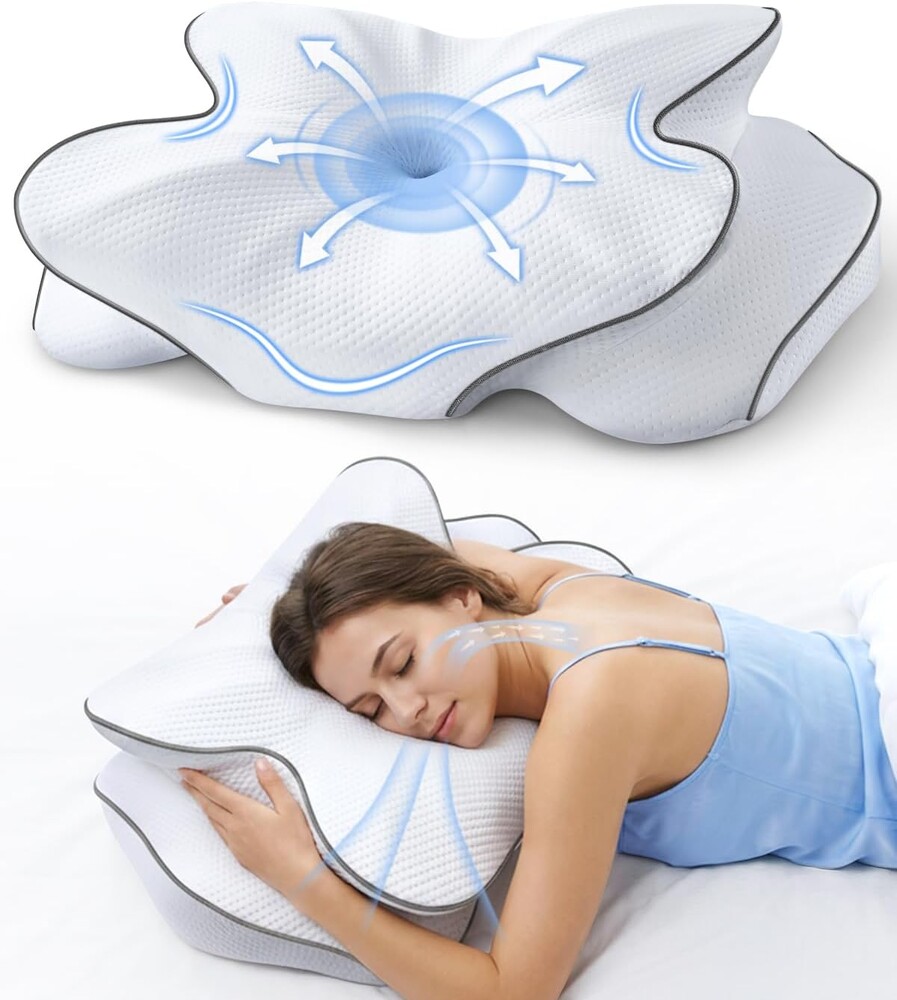AZBESTPRO Memory Foam Cervical Pillow for Neck Support & Pain Relief, Butterfly Ergonomic Design – 24×15.75×5.7 Inches, Removable 100% Polyester Pillowcase, Suitable for Side & Back Sleepers (Grey)