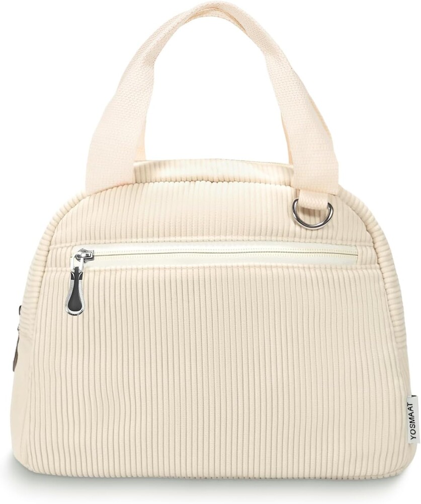 Lunch Bag Women Insulated Lunch Box - Tote Lunch Box for Women - Corduroy Lunchbox Lightweight Lunchboxes Reusable Portable Soft Cooler Bag for Adults Teen Travel Picnic Office Outdoor Work White 8L