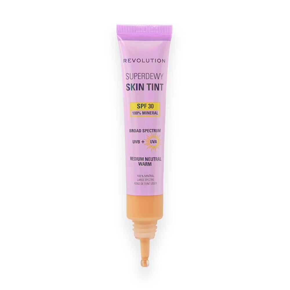 Revolution Superdewy SPF 30 Skin Tint, Tinted Mineral Face Foundation, Buildable Coverage for Facial Glow, 12% Zinc Oxide, Vegan & Cruelty-Free, Medium Neutral Warm