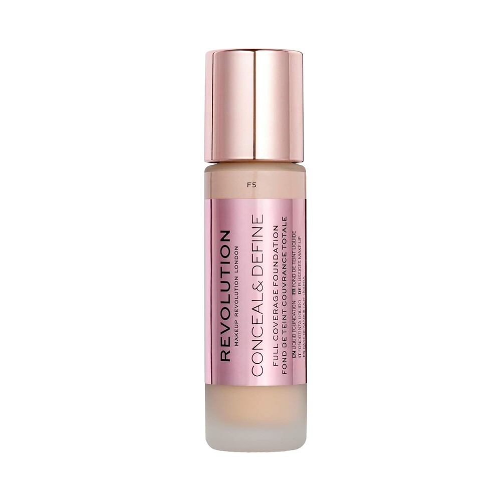 Makeup Revolution Conceal and Define Foundation, Full Coverage & Matte Finish, F5 for Light Skin Tones, Vegan & Cruelty-Free, 0.7 Fl Oz