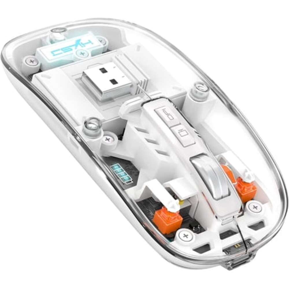 AJAZZ Wireless Bluetooth5.1&2.4G Mini Lightweight Silent Mouse,Transparent Clear Magnetic Shell,Nano USB C Receiver Rechargeable Magic Mice,Office gem for PC/Win/Mac/Computer/Laptop/Apple/ipad(White)