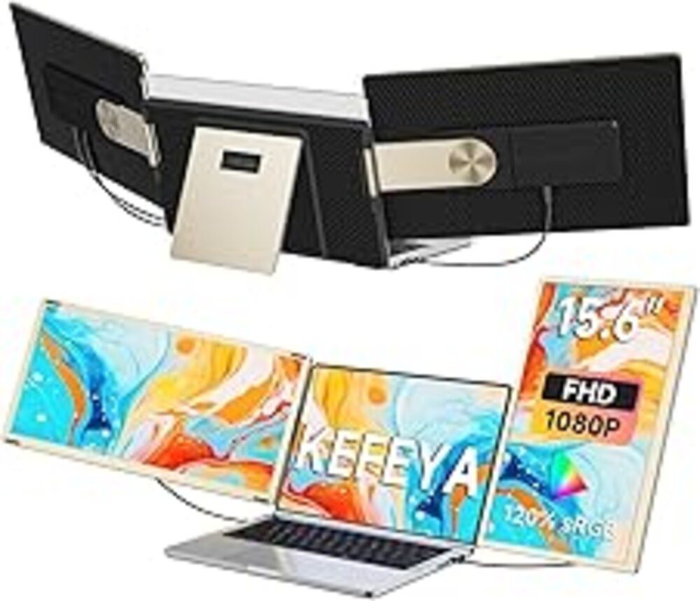 KEFEYA Laptop Screen Extender 15.6", FHD 1080P Portable Triple Monitor for Laptops 13-17.3", 120% sRGB 235° Rotation Detachable Laptop Monitor Extender for Windows/Mac/Dex/Chrome/Surface, Plug n Play