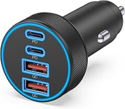 USB C Car Charger, 4-Port 90W Super Fast Charging Cigarette Lighter Adapter | [4 in 1] Dual 45W USBC & USB-A, Multiport Car Phone Charger Accessories, for iPhone 17 16 15 14 13 12, iPad, Galaxy, Tablet