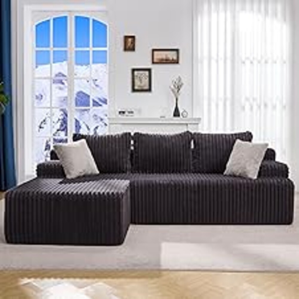 Hobestluk Modular Sectional Sofa Boneless Couch L-Shape Couch 3 Seat Modular Couch Memory Foam Sectional Couches for Living Room Furniture, Cloud Couch with Chaise Lounge (96" Left Facing Chaise)