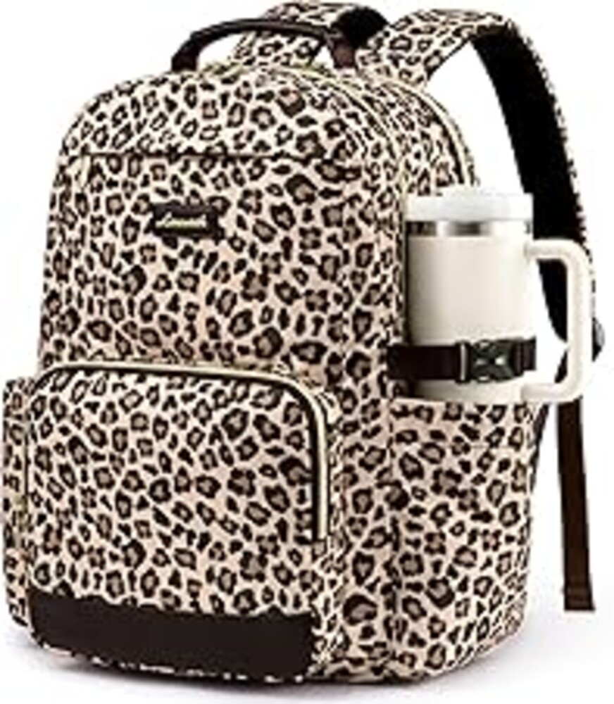 LOVEVOOK Laptop Backpack for Women with Pouch Pocket for Large Capacity Cup,15.6 Inch Laptop Computer Bag Travel Backpack Purse,Waterproof Work Business Backpack College Teacher Bags,Leopard print
