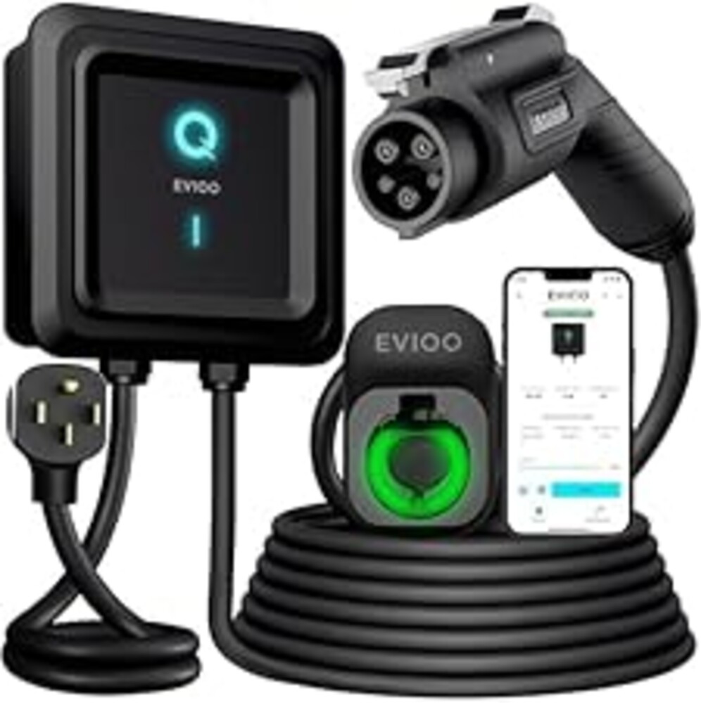 EVIQO Level 2 EV Charger, 40 Amp 240V, J1772 for Non-Tesla EVs, 25ft Cable, WiFi (2.4GHz) Smart App, Weatherproof Indoor/Outdoor (IP66, NEMA 4), UL & ETL Certified, NEMA 14-50 Plug-in, 9.6kW