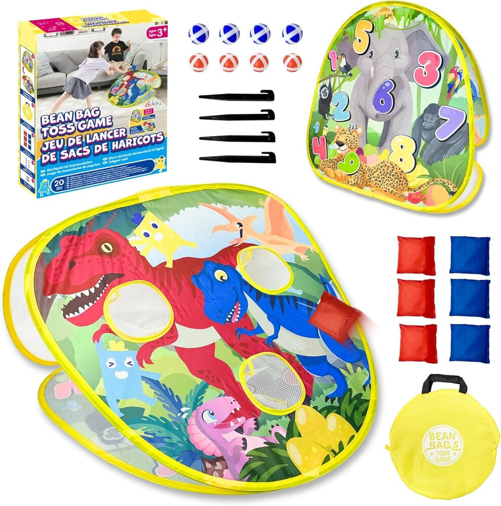 Grip Kids 2-in-1 Dinosaur & Animal Bean Bag Toss Game – Double-Sided 27" Target Board with 6 Bean Bags – Outdoor & Indoor Toy for Toddlers & Kids Ages 3-6 – Birthday Gift - Amazon Exclusive
