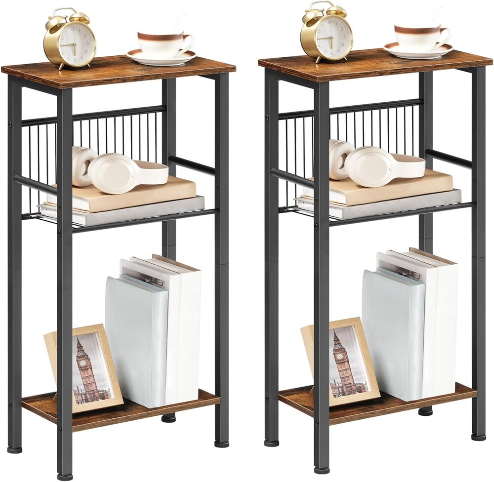 HOOBRO 15.7" Narrow Console Table for Small Space, Set of 2 Entryway Table with Adjustable Shelf, Behind Couch Table, Sofa Table, for Entryway, Hallway, Livingroom, Rustic Brown and Black BF41XGP201