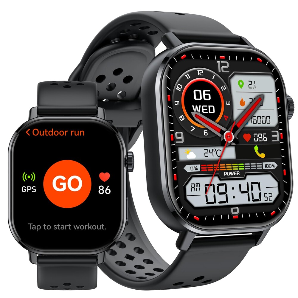 uaue GPS Smart Watch for Men, Fitness Tracker with 178+ Sports Modes, Fitness Watch with 2.06" AMOLED Touchscreen, Heart Rate/Sleep Monitor, IP68 Waterproof, Notifications for Android iOS