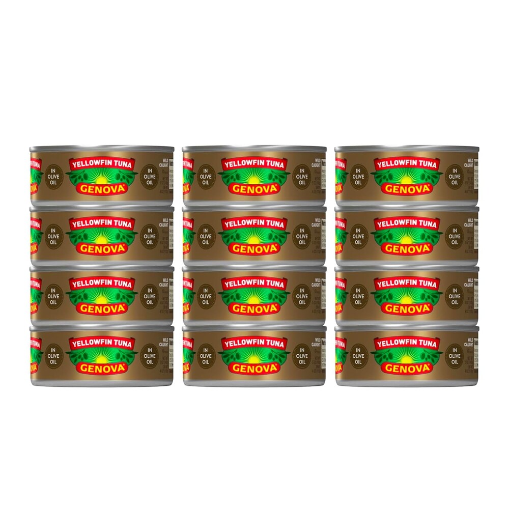 Genova Premium Yellowfin Tuna in Olive Oil, 5 Ounce Cans (Pack of 12), Wild Caught Canned Tuna, Solid Light