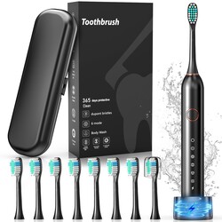 Electric Toothbrush, Sonic Type for Adults & Teens, 8 Brush Heads, Travel Case, 6 Modes, 40000 VPM Electric Motor, IPX7 Waterproof, 2 Minutes Timer, Wireless Charging, One Charge for 100 Days-Black