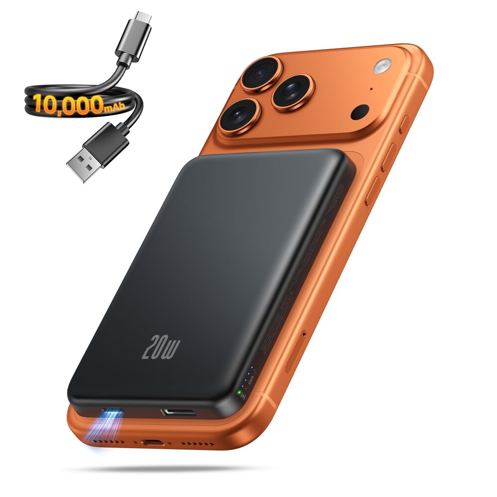 Portable Charger for Magsafe Power Bank - 10000mAh Magnetic Phone Charger, USB-C 20W PD Fast Charging, Slim Wireless Battery Pack for iPhone 17/16/15/14/13/12 Series, for Travel Cruise Essentials