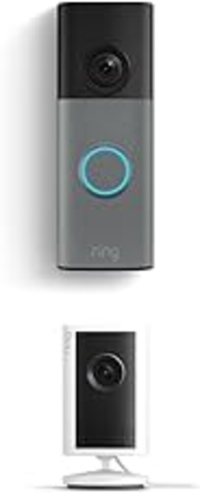 Ring Battery Doorbell (newest model), Speckled Gray with Indoor Cam Plus, White