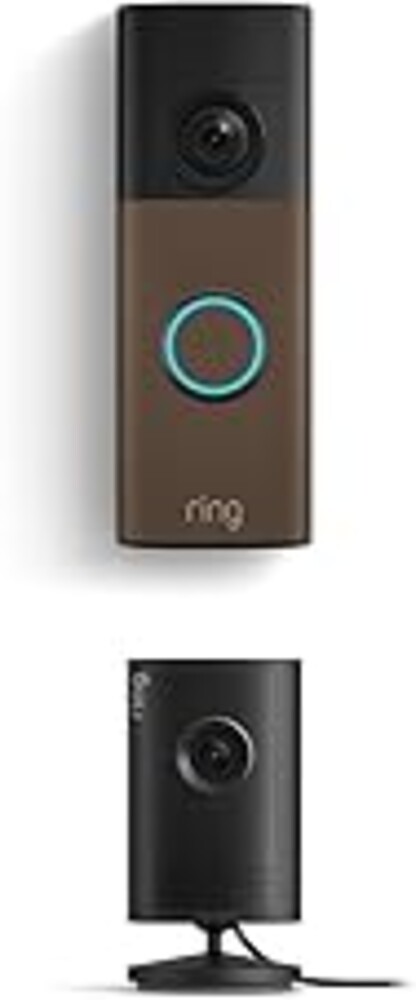 Ring Battery Doorbell (newest model), Matte Mocha with Indoor Cam Plus, Black